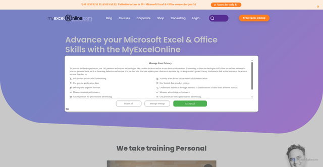 Security scan screenshot of https://myexcelonline.com