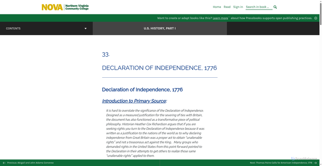Security scan screenshot of https://pressbooks.nvcc.edu/ushistory/chapter/delaration-of-independence/
