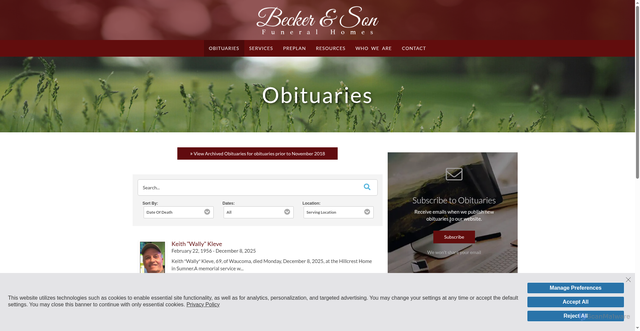 Security scan screenshot of https://www.beckermilnesrettig.com/obituaries/obituary-listings