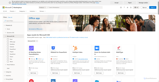 Security scan screenshot of https://store.office.com/