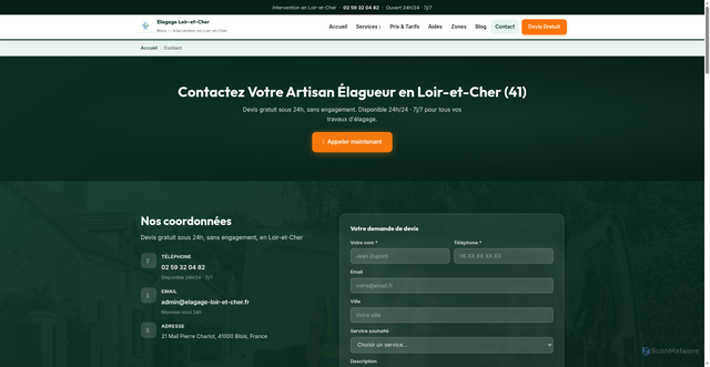Security scan screenshot of https://elagage-loir-et-cher.fr/contact/