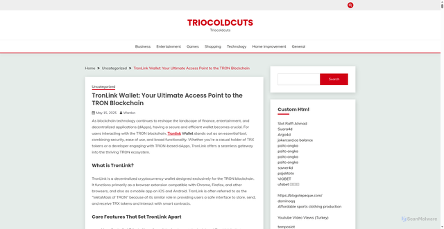 Security scan screenshot of https://triocoldcuts.com/tronlink-wallet-your-ultimate-access-point-to-the-tron-blockchain/