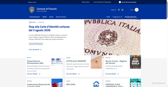 Security scan screenshot of https://www.comune.ficarolo.ro.it