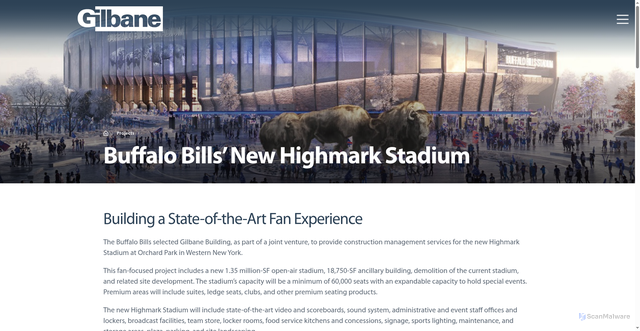 Security scan screenshot of https://www.gilbaneco.com/projects/buffalo-bills-new-nfl-stadium/