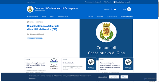 Security scan screenshot of https://comune.castelnuovodigarfagnana.lu.it/