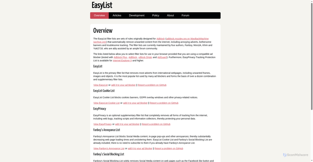 Security scan screenshot of https://easylist.to