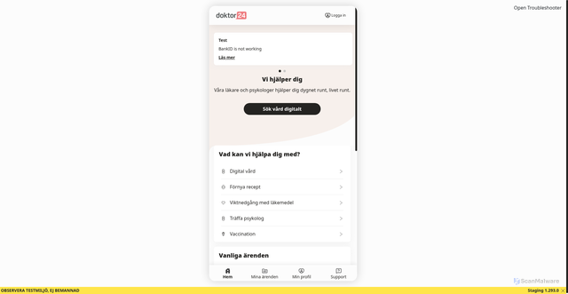 Security scan screenshot of https://doktor24.app.staging.platform24.se/