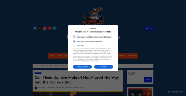 Security scan screenshot of https://tigersmlreport.com/2026/05/21/call-them-up-ben-malgeri-tigers/