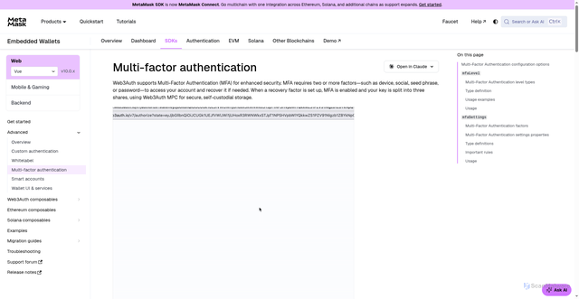 Security scan screenshot of http://metamask-docs-4q672pqsp-consensys-ddffed67.vercel.app/embedded-wallets/sdk/vue/advanced/mfa/