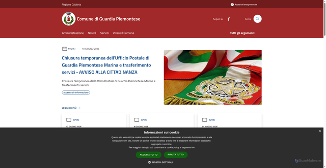 Security scan screenshot of https://www.comune.guardiapiemontese.cs.it