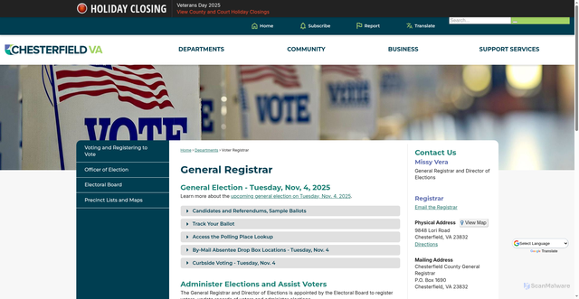 Security scan screenshot of https://www.chesterfield.gov/registrar