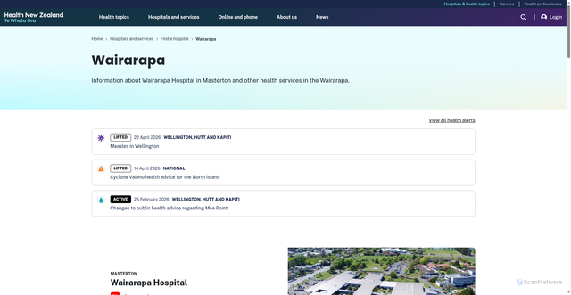 Security scan screenshot of https://www.healthnz.govt.nz/hospitals-services/hospitals/wairarapa