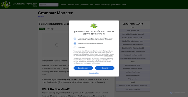 Security scan screenshot of https://www.grammar-monster.com