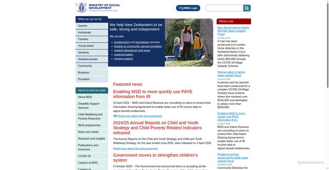 Security scan screenshot of http://www.msd.govt.nz
