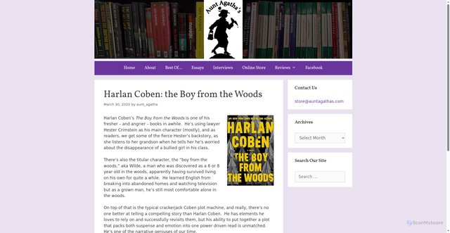 Security scan screenshot of https://auntagathas.com/aa/harlan-coben-the-boy-from-the-woods/