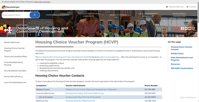 Security scan screenshot of https://dhcd.maryland.gov/Residents/pages/housingchoice/default.aspx