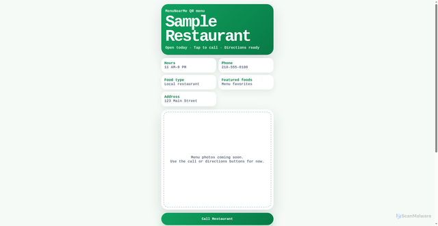 Security scan screenshot of https://menunearme.net/restaurant-preview.html