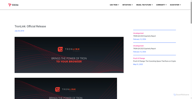 Security scan screenshot of https://trondao.org/blog/2018/07/20/tronlink-official-release/