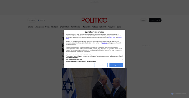 Security scan screenshot of https://www.politico.eu/article/israeli-hostage-release-gaza-middle-east-peace-summit-live-updates/