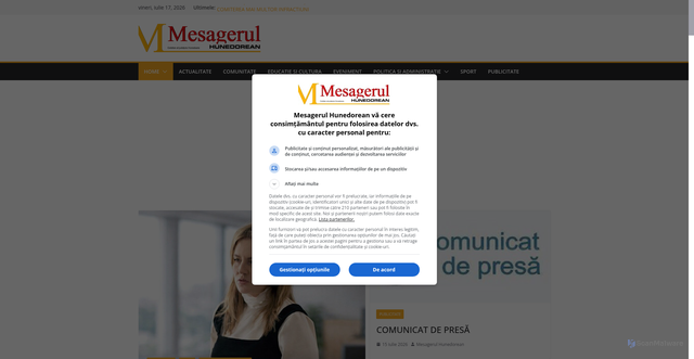 Security scan screenshot of https://www.mesagerulhunedorean.ro