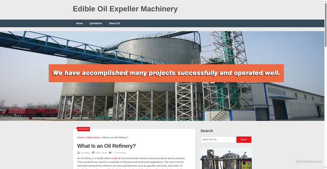 Security scan screenshot of https://www.htoilmachine.com/blog/other-news/what-is-an-oil-refinery/