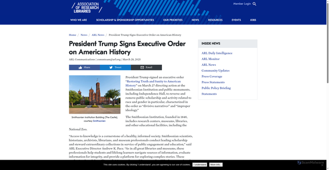Security scan screenshot of https://www.arl.org/news/president-trump-signs-executive-order-on-american-history/