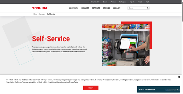 Security scan screenshot of https://commerce.toshiba.com/?urile=wcm%3Apath%3A%2Fen-us%2Fhome%2Fhardware%2Fself-checkout