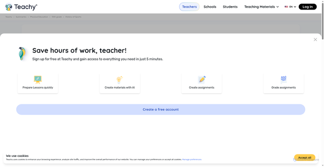Security scan screenshot of https://teachy.ai/en/summaries/high-school/10th-grade/physical-education-en/summary-of-sports-history