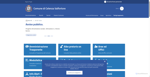 Security scan screenshot of https://comune.celenzavalfortore.fg.it/