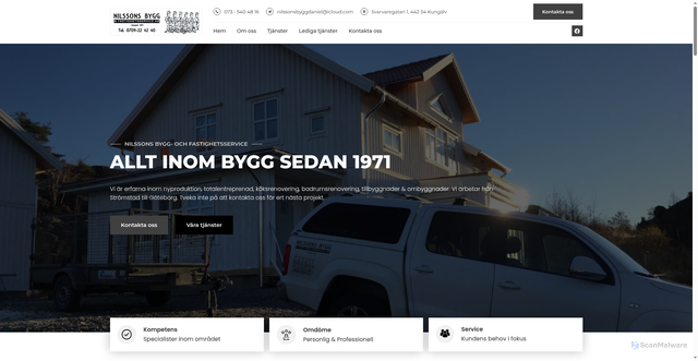 Security scan screenshot of https://nilssonsbygg.nu