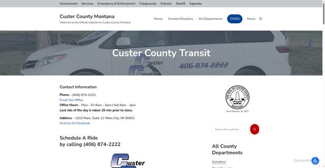 Security scan screenshot of https://custercountymt.gov/services/custer-county-transit/