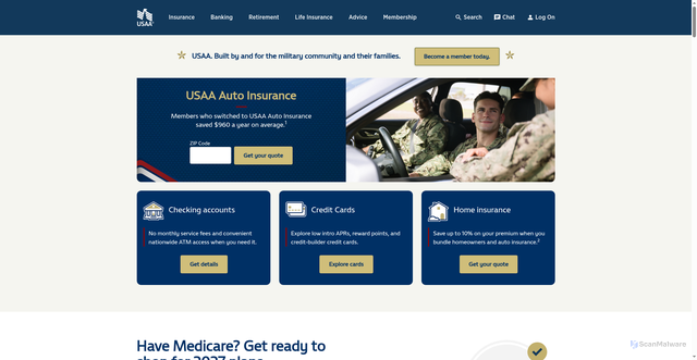 Security scan screenshot of https://usaa.com