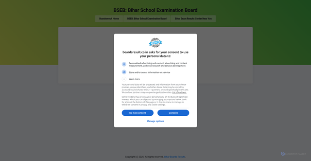 Security scan screenshot of https://bihar.boardsresult.co.in/bseb/class-10-exam-result-2026