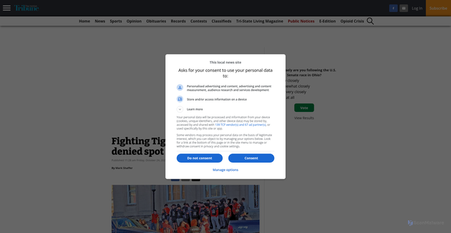 Security scan screenshot of https://irontontribune.com/2025/10/24/fighting-tigers-protest-being-denied-spot-in-playoffs/