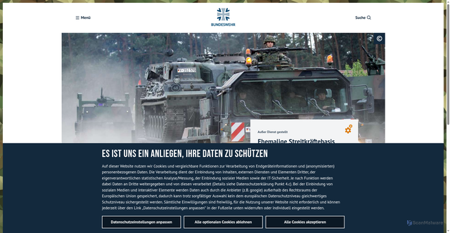 Security scan screenshot of https://www.bundeswehr.de/de/organisation/streitkraeftebasis