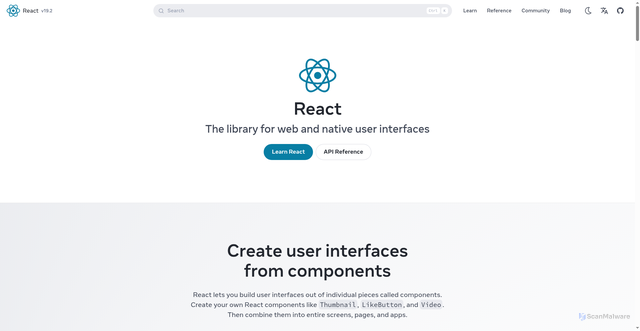 Security scan screenshot of https://react.dev