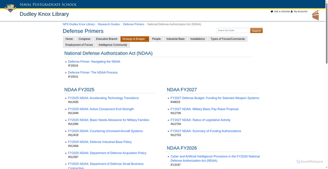 Security scan screenshot of https://libguides.nps.edu/defense-primer/NDAA