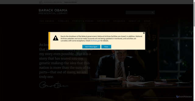 Security scan screenshot of https://www.obamalibrary.gov/