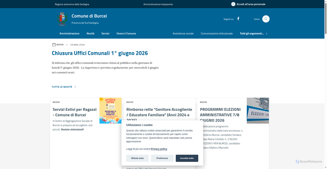 Security scan screenshot of https://www.comune.burcei.ca.it