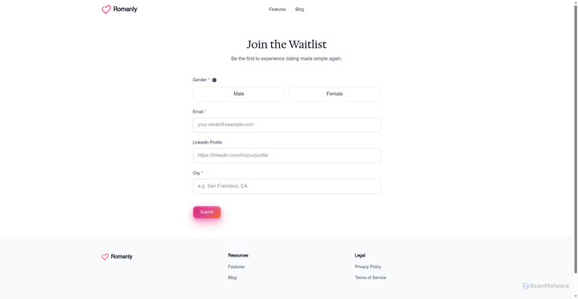 Security scan screenshot of https://romanly.app/waitlist
