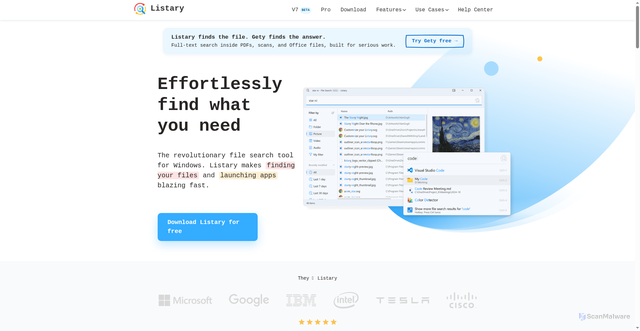 Security scan screenshot of https://listary.com