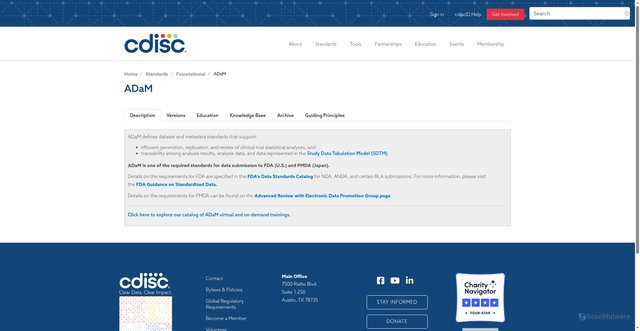 Security scan screenshot of https://www.cdisc.org/standards/foundational/adam