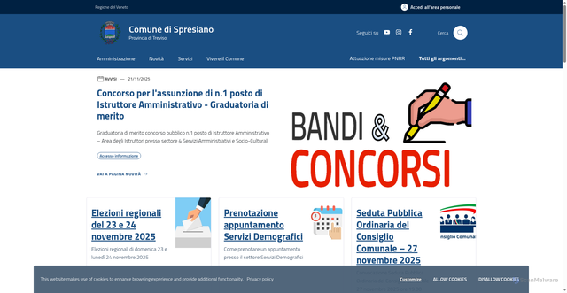 Security scan screenshot of https://www.comune.spresiano.tv.it/home