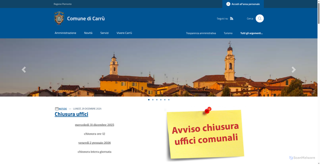 Security scan screenshot of https://www.comune.carru.cn.it/