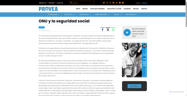 Security scan screenshot of https://provea.org/opinion/onu-y-la-seguridad-social/