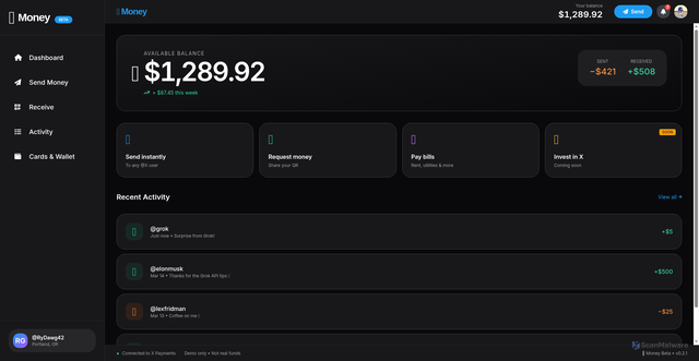 Security scan screenshot of https://xmoney-yzxg2bzsl4.edgeone.app/x-money.html