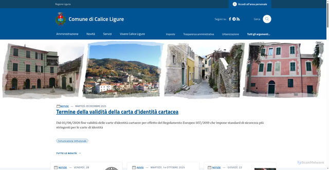 Security scan screenshot of https://www.comune.calice-ligure.sv.it/