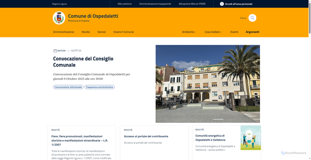 Security scan screenshot of https://www.comune.ospedaletti.im.it/