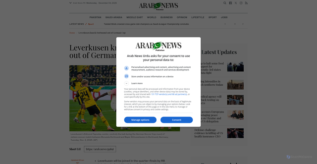 Security scan screenshot of https://www.arabnews.pk/node/2624801/sport