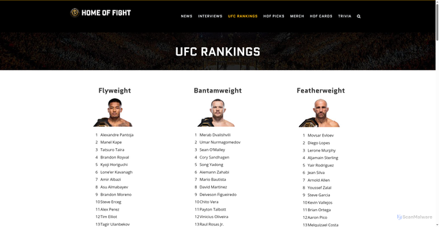 Security scan screenshot of https://www.homeoffight.com/ufc-rankings/